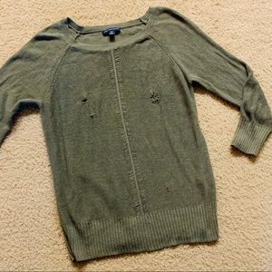 American Eagle distressed sweater green